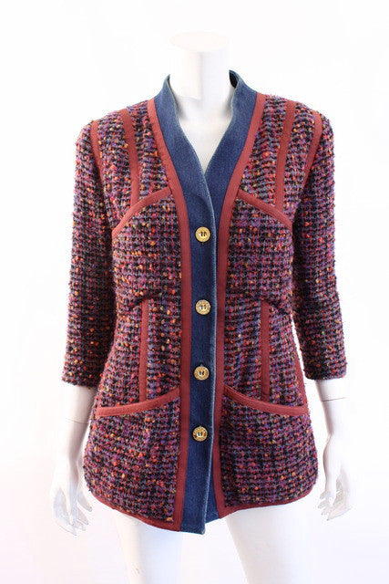 Iconic Vintage CHANEL Boucle & Denim Jacket at Rice and Beans Vintage