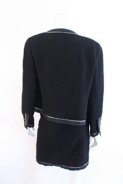Chanel Suit 2000 Runway Black Wool Silk Vintage Skirt and Jacket