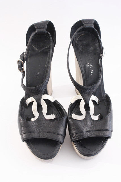 Vintage Chanel Logo Platform Heels