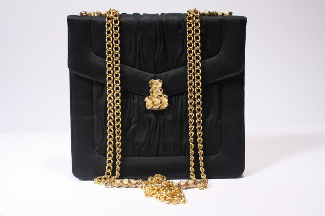 1960s Black Silk and Gold Handbag