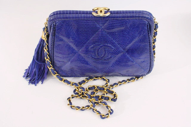 Rare Vintage CHANEL Blue Lizard Bag at Rice and Beans Vintage