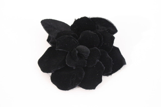 Vintage Chanel Large Oversized Camellia Flower Pin Black and Ivory