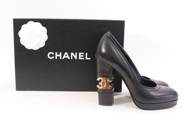 Rare Vintage CHANEL Logo Heels at Rice and Beans Vintage