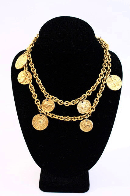 Vintage Anne Klein Gold Lion Coin Necklace 