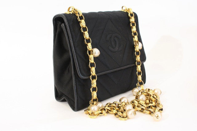 Chanel Yellow Quilted Satin Vintage Mini Flap Bag