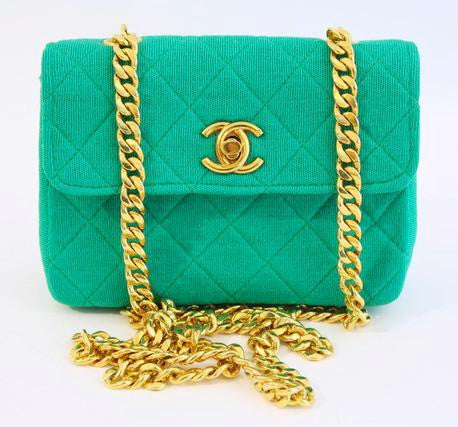 Vintage CHANEL Emerald Flap Bag at Rice and Beans Vintage
