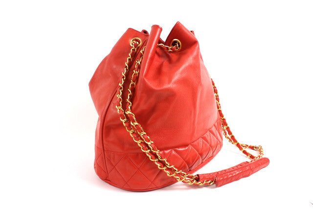 Rare Vintage CHANEL Cherry Red Bucket Bag