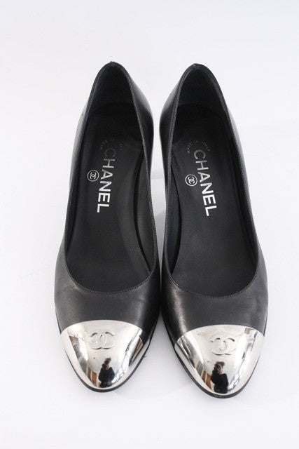 Vintage Chanel Metal Capped Toe Heels