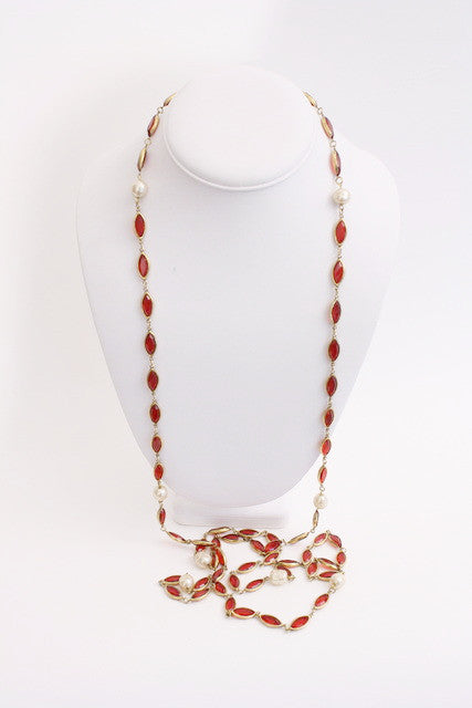 Vintage chanel pearl glass sautoir necklace