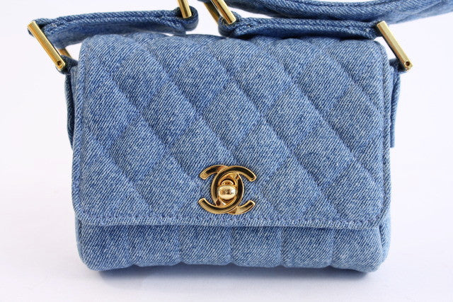 Chanel Rare Vintage Medium Denim Quilted Classic Flap Bag For Sale