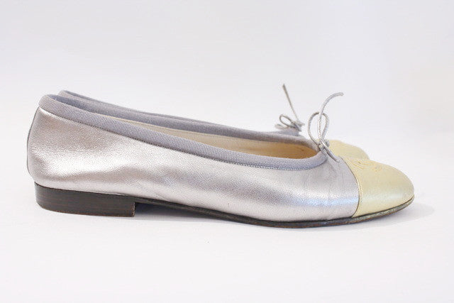 Vintage CHANEL Silver & Gold Ballet Flats at Rice and Beans Vintage
