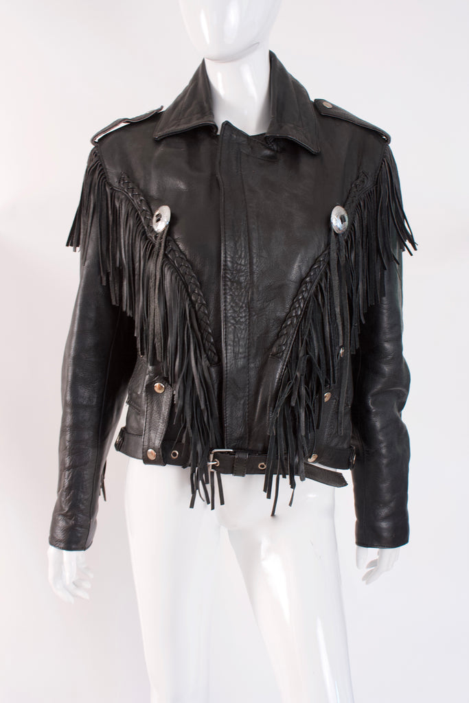 Vintage 80's Fringed Leather Motorcycle Jacket