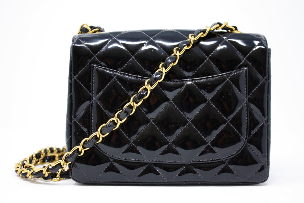 Chanel Black Quilted Patent Leather Classic Square Mini Flap Bag