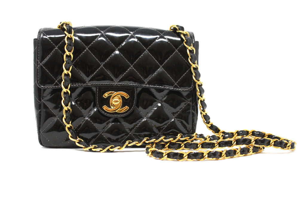 Chanel Mini Flap Bag Black rhinestone accent logo, Lambskin Shoulder, 100%  auth 