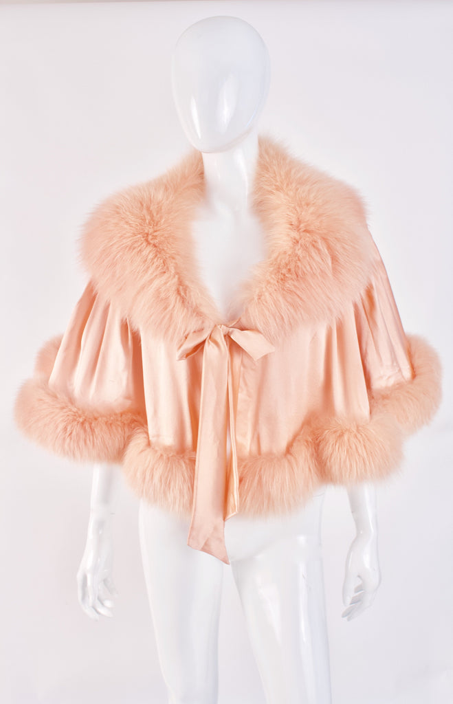Vintage Pink Silk & Fox Fur Cape