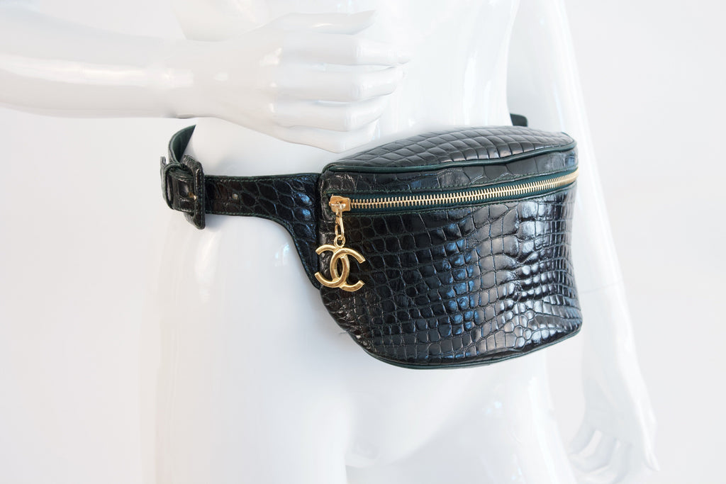 Chanel 1994-96 Mini Bum Waist Bag with Belt Black Quilted Patent