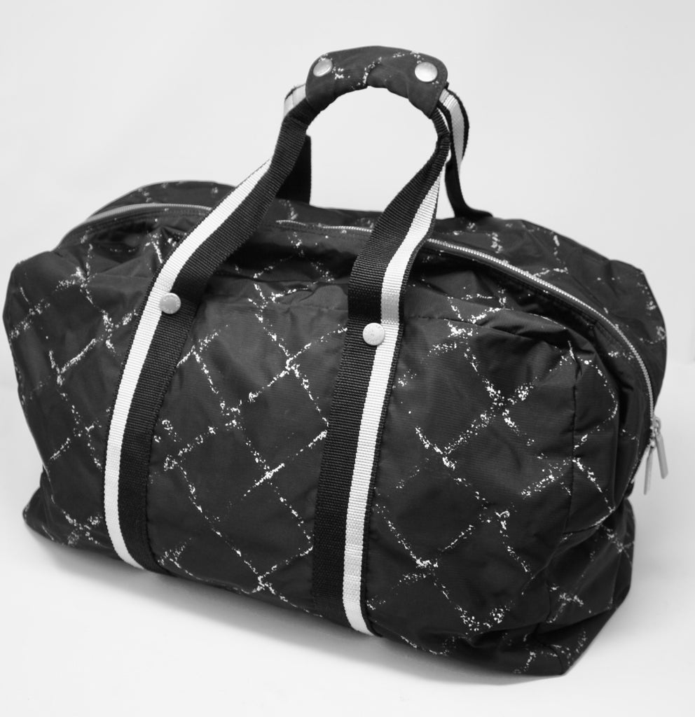 Authentic Chanel Vintage Black Nylon Canvas Old Travel Line Satchel Bag