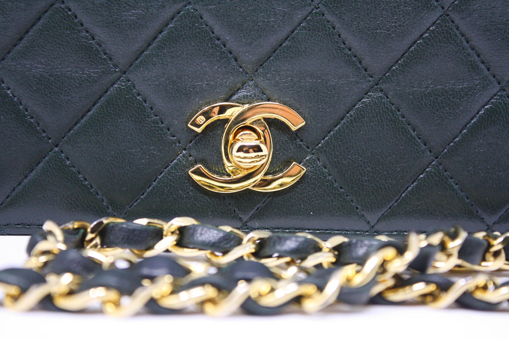 Vintage CHANEL Forest Green Flap Bag Clutch at Rice and Beans Vintage