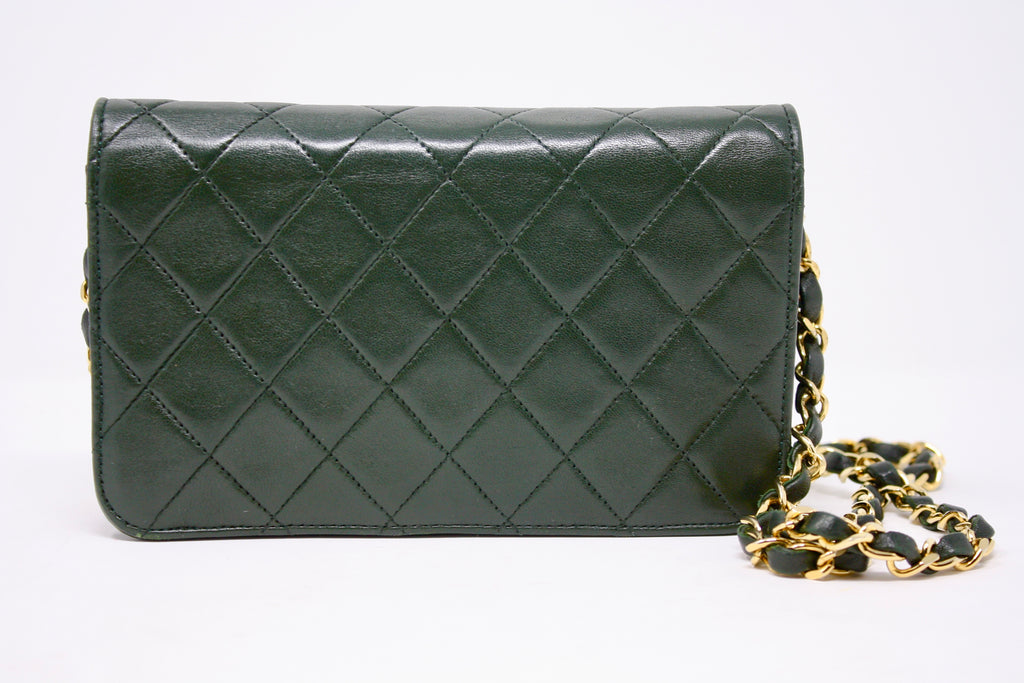 Vintage CHANEL Forest Green Flap Bag Clutch at Rice and Beans Vintage
