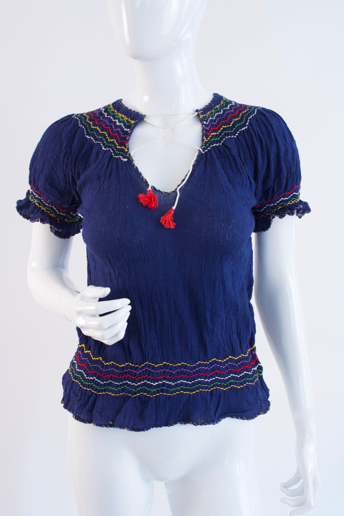 Vintage 70's Embroidered Cotton Peasant Blouse at Rice and Beans