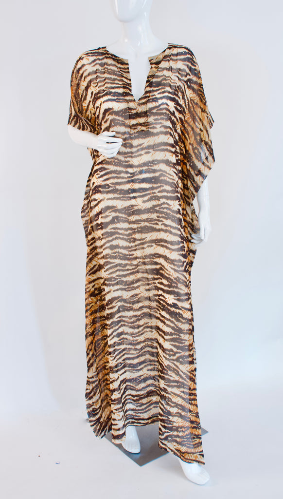 DOLCE & GABBANA Tiger Print Silk Caftan Dress