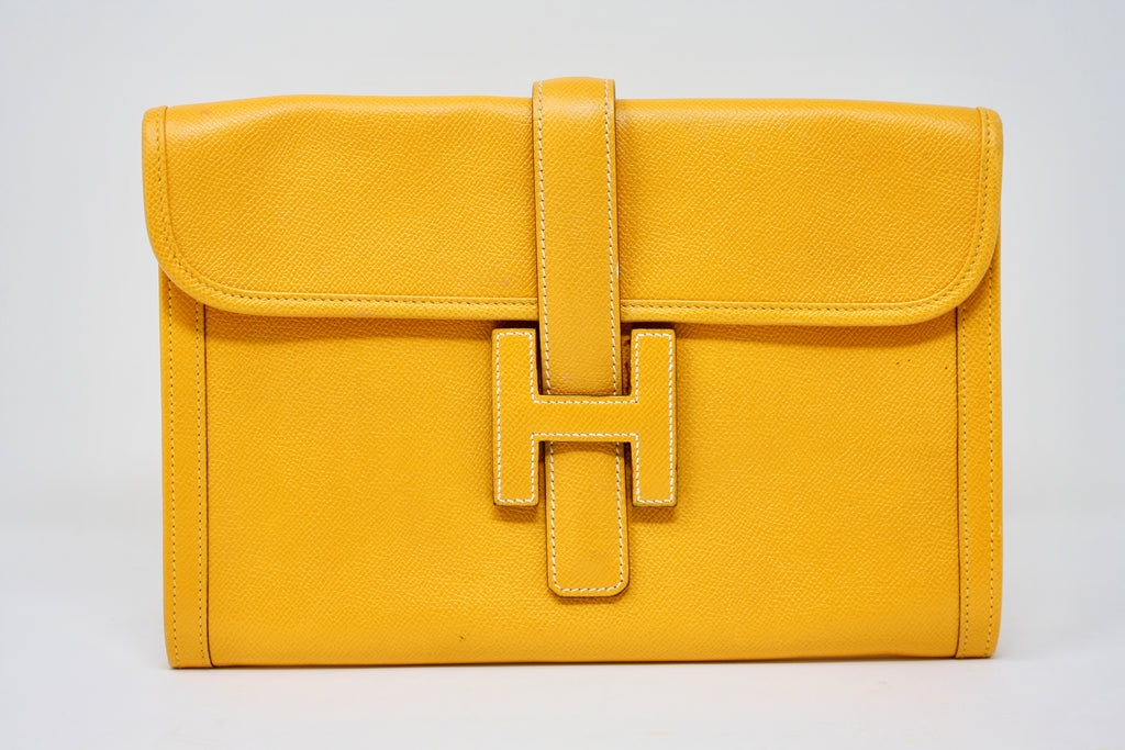 Rare Vintage HERMES 1989 Yellow Jige PM Clutch at Rice and Beans Vintage