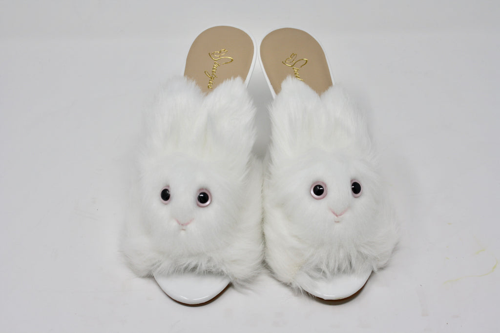 Grey Faux Fur Bunny Mule Slippers | New Look