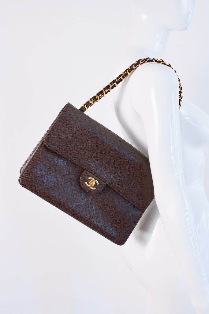 Vintage CHANEL Brown Caviar Flap Bag at Rice and Beans Vintage