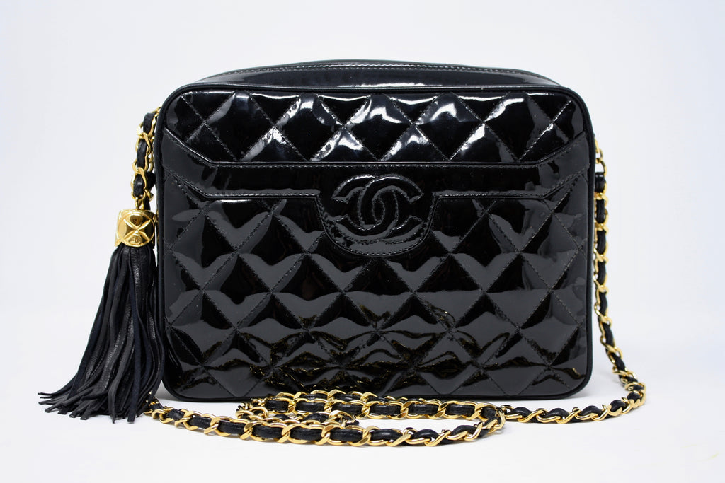 Vintage CHANEL Black Patent Leather Bag at Rice and Beans Vintage