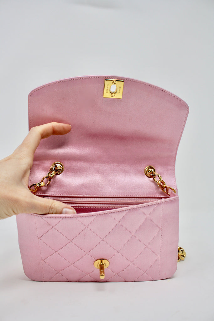 Vintage Chanel Pink Satin Mini Flap Bag 