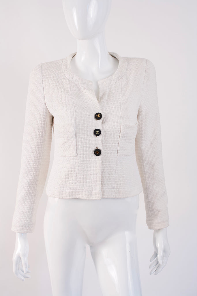 Vintage CHANEL 1996 White Cropped Jacket at Rice and Beans Vintage