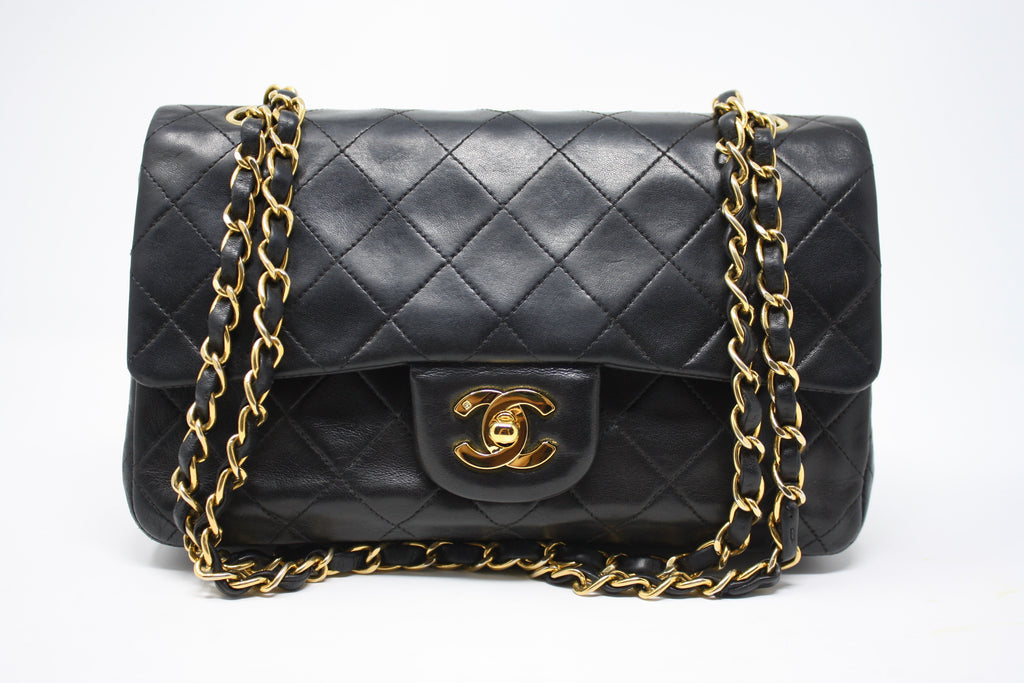 Rare Vintage CHANEL 9 Inch Black Double Flap Bag at Rice and Beans Vintage