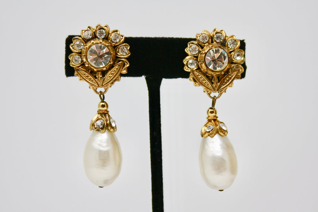 Vintage CHANEL Pearl & Rhinestone Earrings at Rice and Beans Vintage