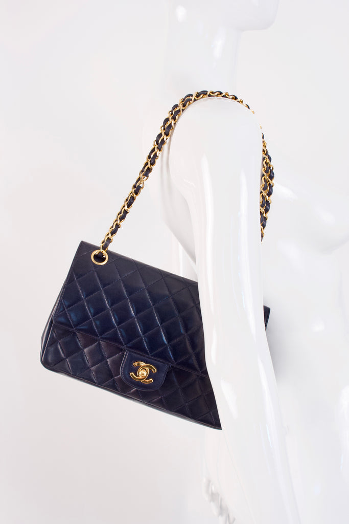 Rare Vintage CHANEL Navy Double Flap Bag at Rice and Beans Vintage